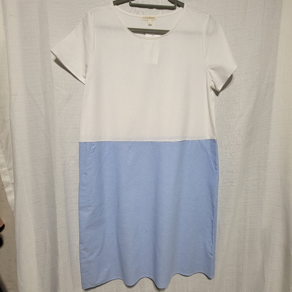 White and Blue Color Block Dress